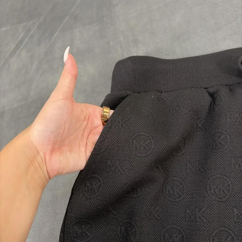 NWT Michael Kors Shorts Size Large Black Embossed Logo Drawstring Bnfts Charity